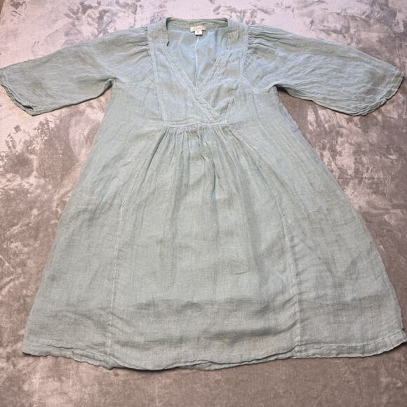 Sundance 100% Linen Midi Dress Green Size PS Lined Cottagecore Lagenlook Resort - Picture 2 of 8